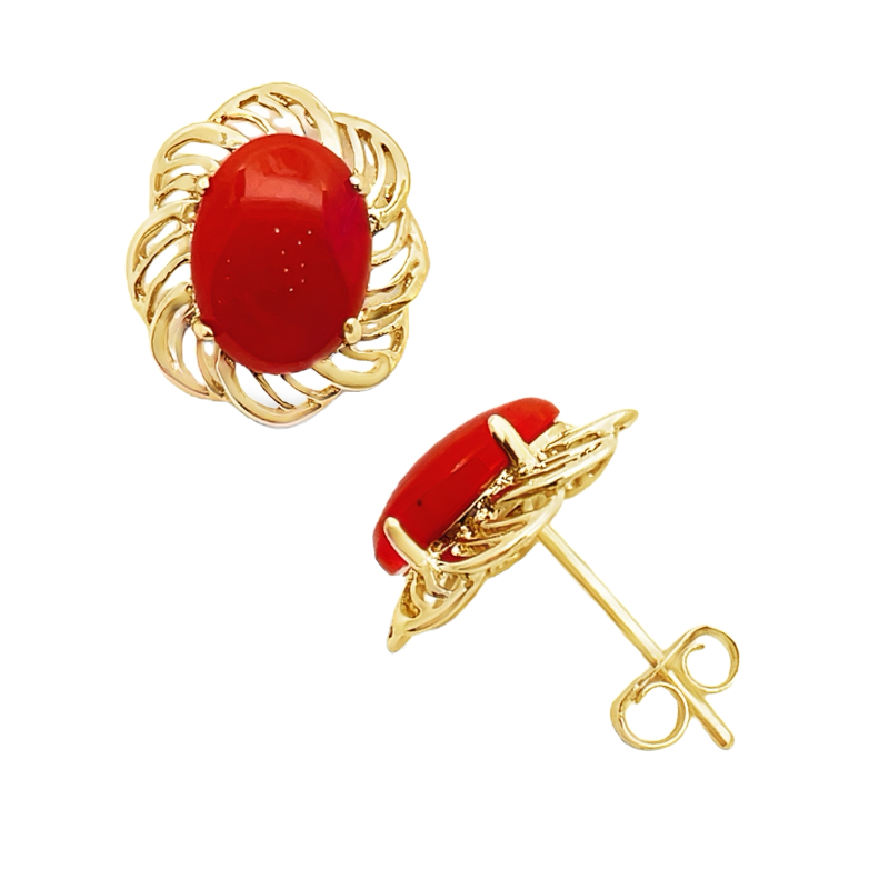 Coral Earrings 14K Yellow Gold