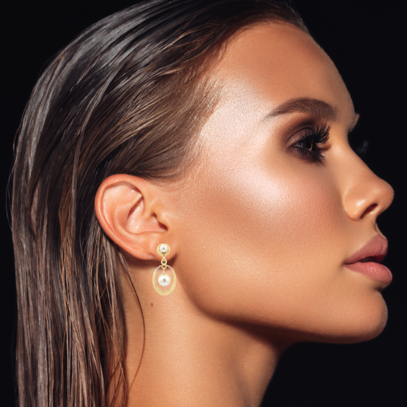 Dangle Pearl Earrings 14K Yellow Gold 6.5mm