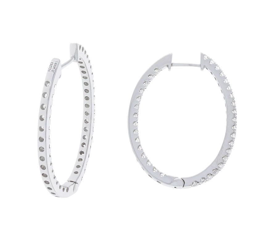 Diamond Double Row Hoop Earring 14K White Gold 1.35CTW