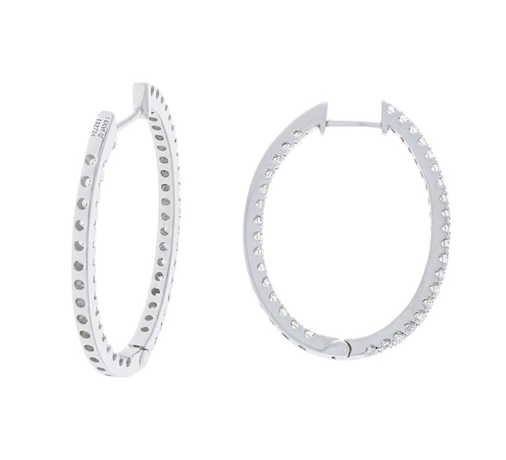 Diamond Double Row Hoop Earring 14K White Gold 1.35CTW