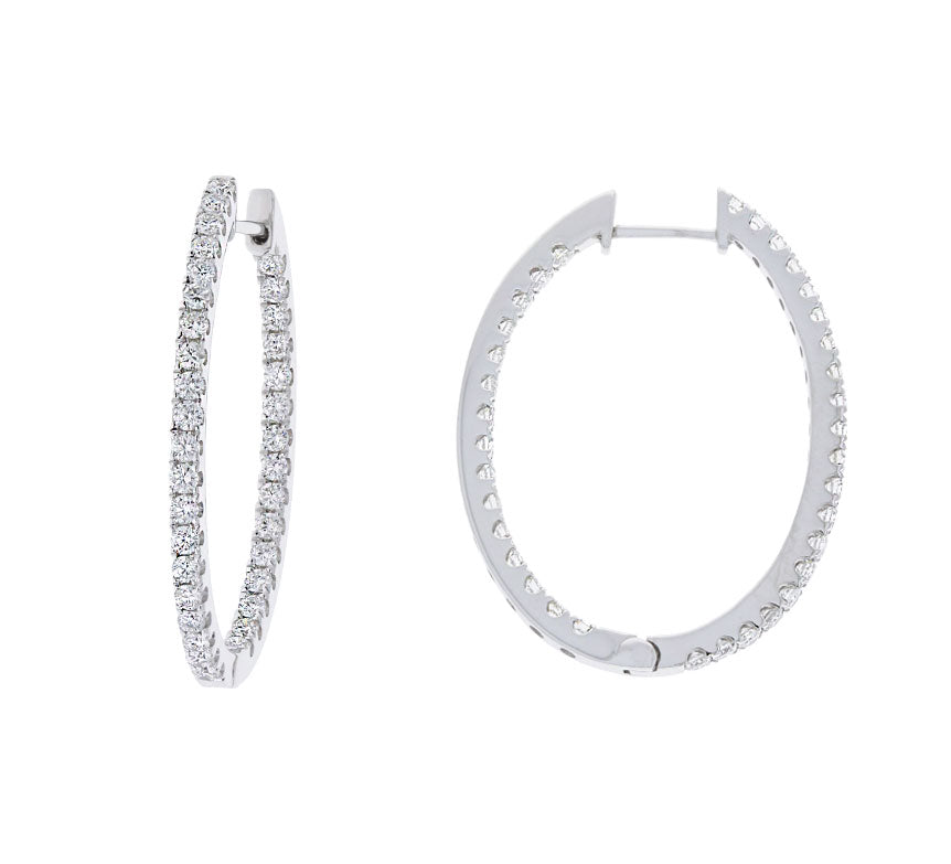 Diamond Double Row Hoop Earring 14K White Gold 1.35CTW