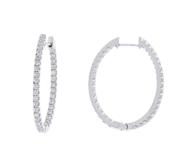 Diamond Double Row Hoop Earring 14K White Gold 1.35CTW