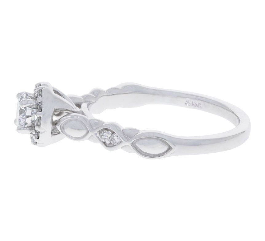 Diamond Halo Engagement Ring 14K White Gold .54 CT