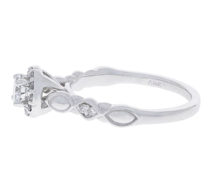 Diamond Halo Engagement Ring 14K White Gold .54 CT