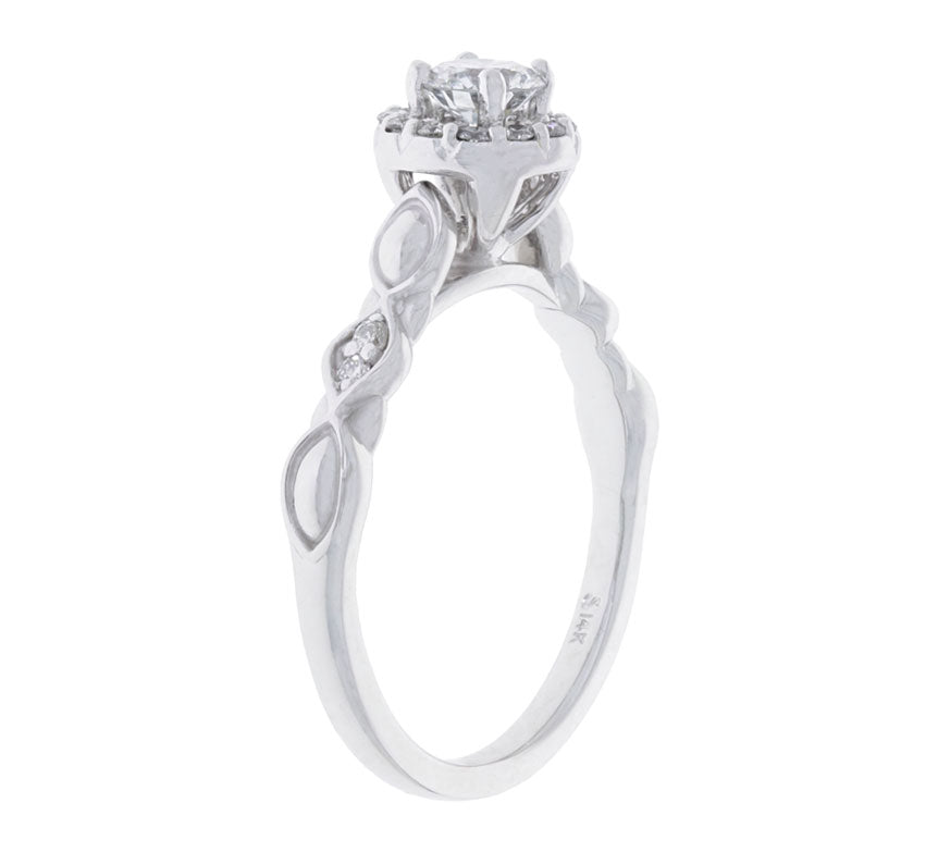 Diamond Halo Engagement Ring 14K White Gold .54 CT