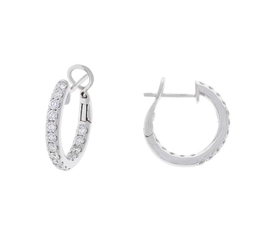 Diamond Hoop Earrings 14K White Gold 1.16CTW