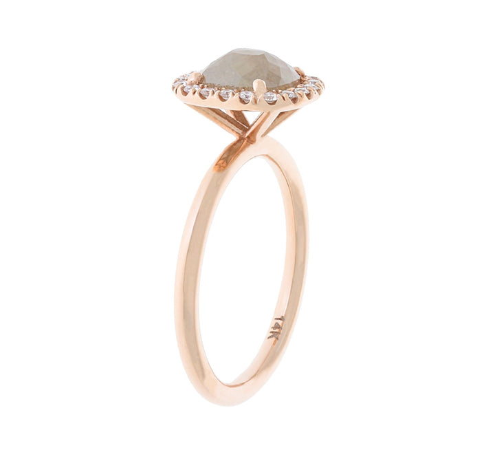 Raw Diamond Halo Engagement Ring 14K Rose Gold 1.35 CT