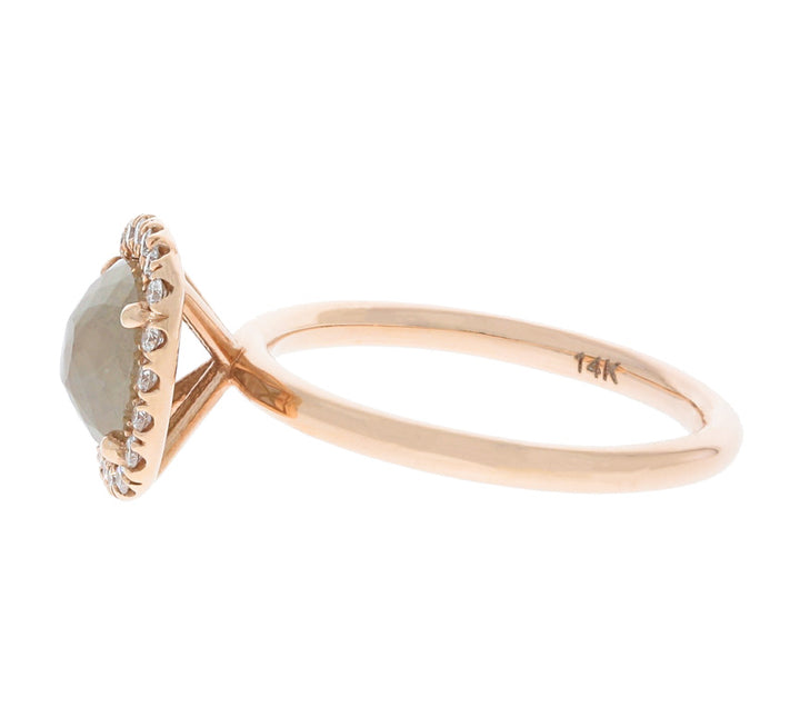Raw Diamond Halo Engagement Ring 14K Rose Gold 1.35 CT