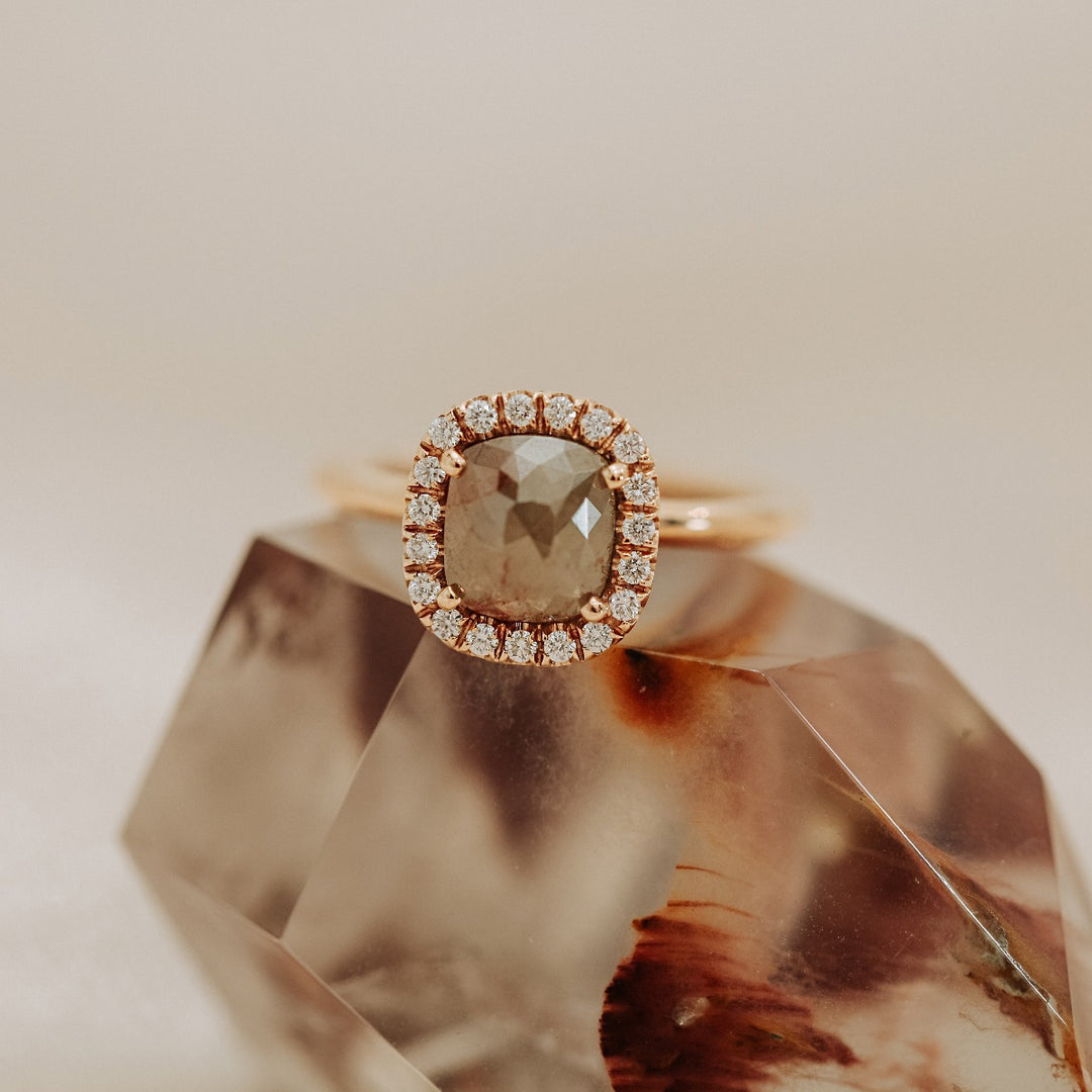Raw Diamond Halo Engagement Ring 14K Rose Gold 1.35 CT