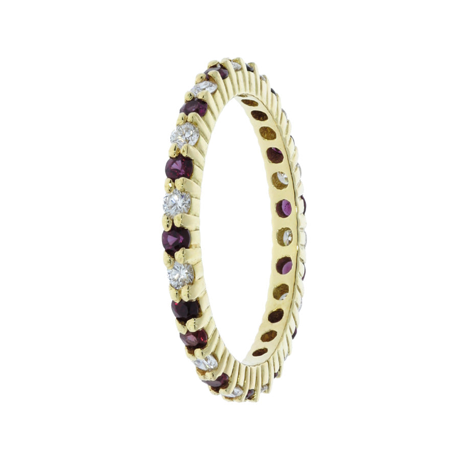 Diamond Garnet Eternity Band 18K Yellow Gold