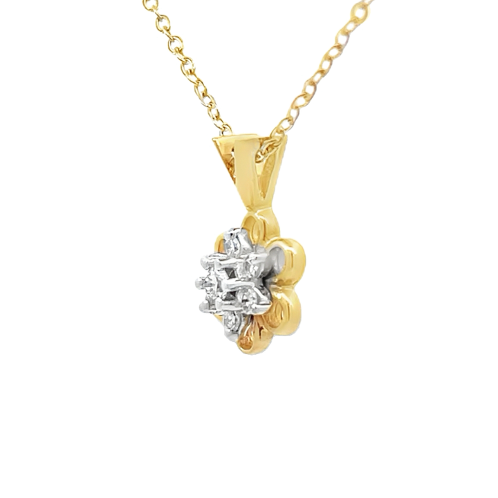 Diamond Cluster Flower Pendant 14K Two Tone