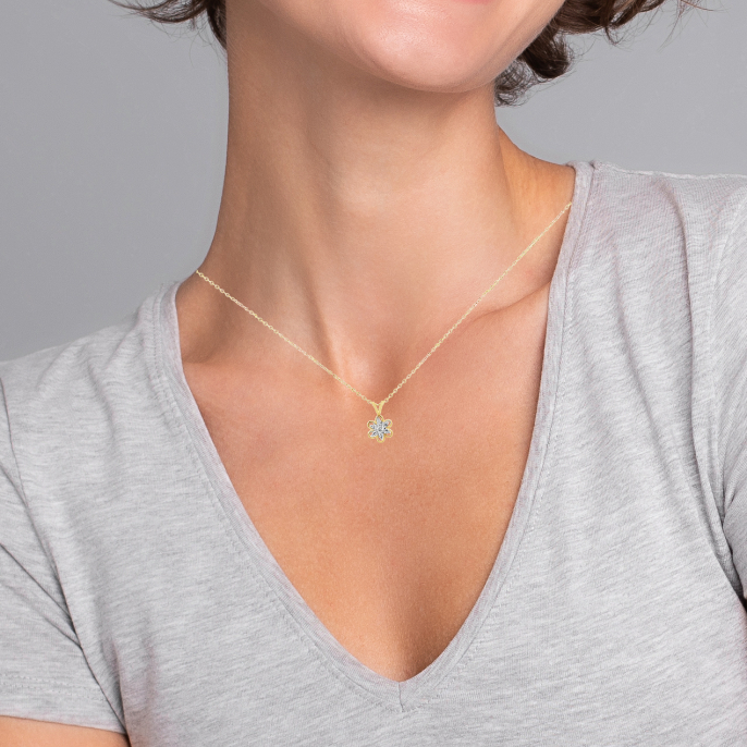 Diamond Cluster Flower Pendant 14K Two Tone