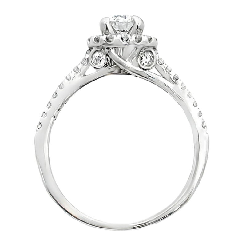 Diamond Halo Round Diamond Engagement Ring 14K White Gold .56CT