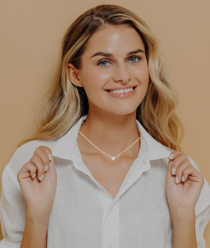 Floating Diamond Necklace 14K Yellow Gold .37CT GIA