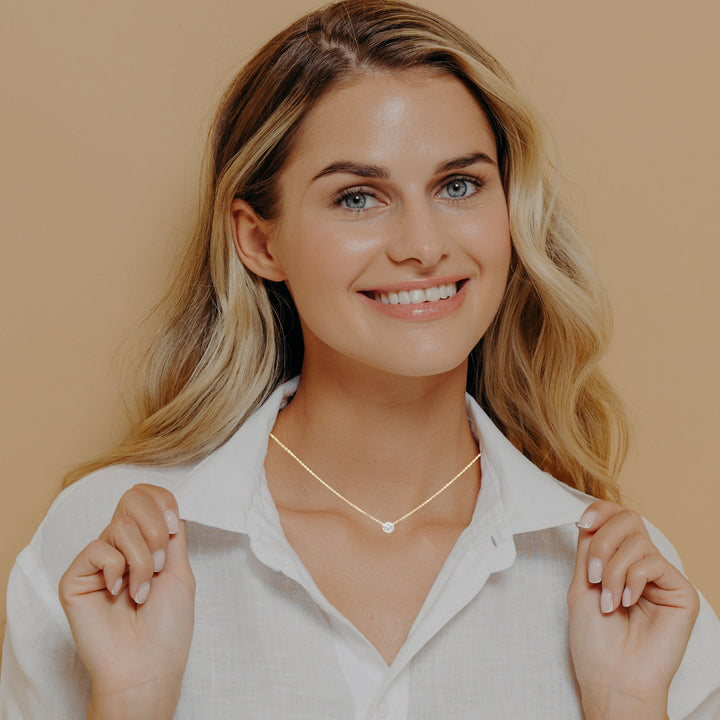 Floating Diamond Necklace 14K Yellow Gold .30CT GIA
