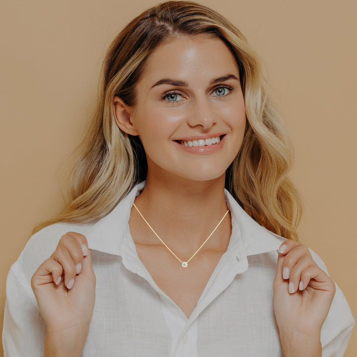 Diamond Round Floating Necklace 14K Yellow Gold .46CT
