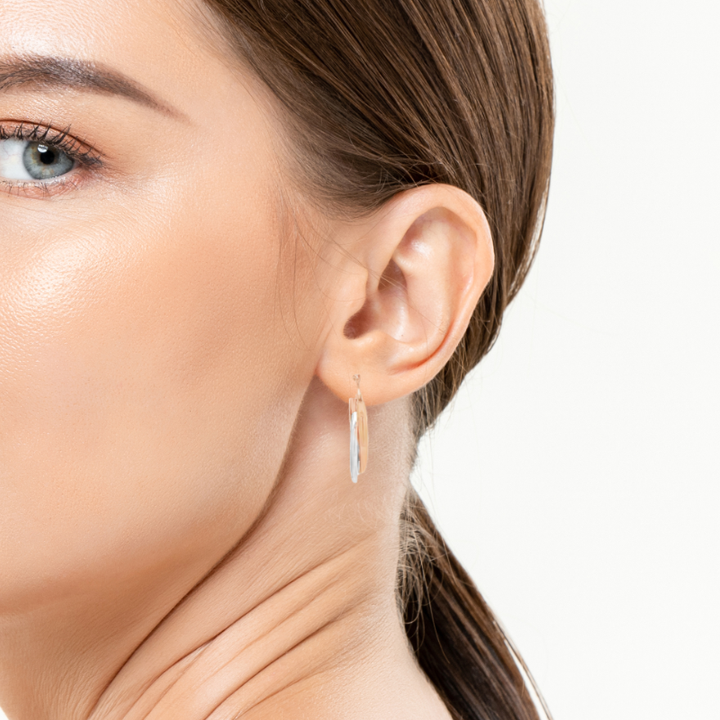 Double Hoop Earrings Two Tone 14K Gold