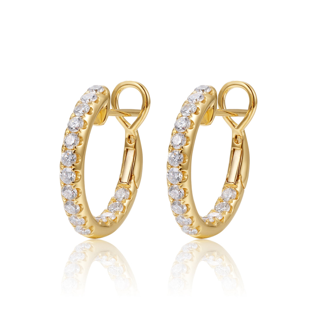 Double Diamond Hoops 14K Yellow Gold 1.23CT 18MM