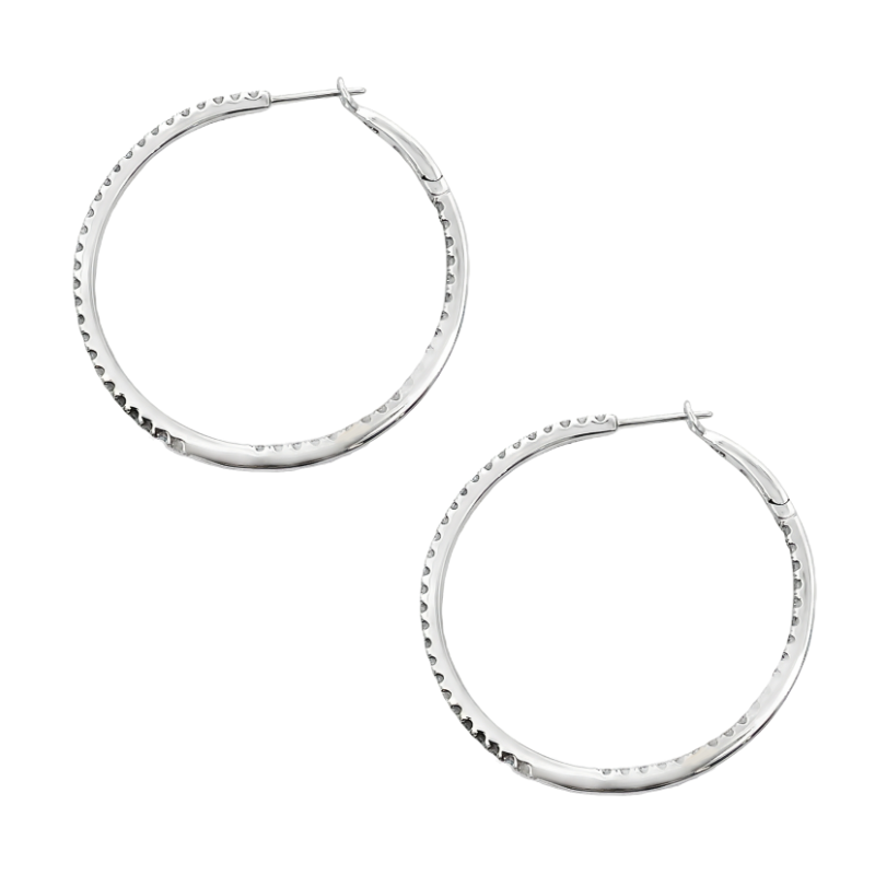 Double Row Diamond Hoop 40MM 14K White Gold 1.98CT