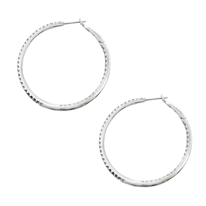 Double Row Diamond Hoop 40MM 14K White Gold 1.98CT