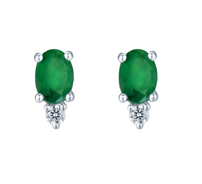 Emerald Diamond Stud Earrings 14K White Gold