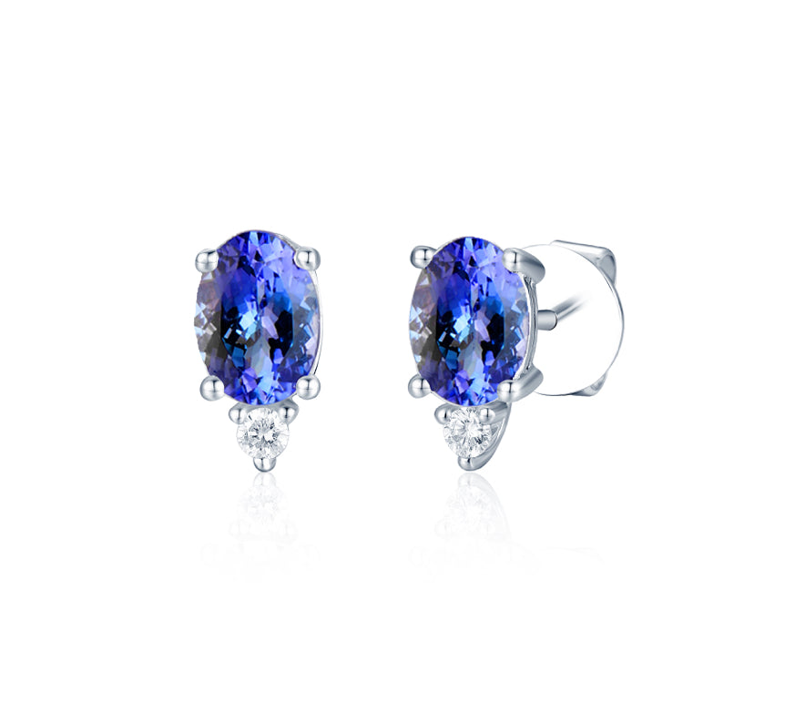Tanzanite Diamond Stud Earrings 14K White Gold 1.50CTW