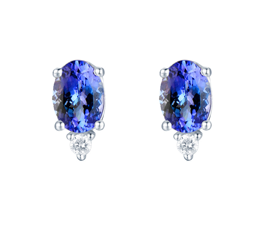Tanzanite Diamond Stud Earrings 14K White Gold 1.50CTW