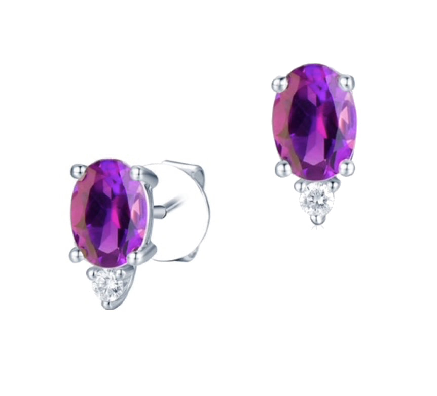 Amethyst Diamond Earrings 14K White Gold 1.44CTW