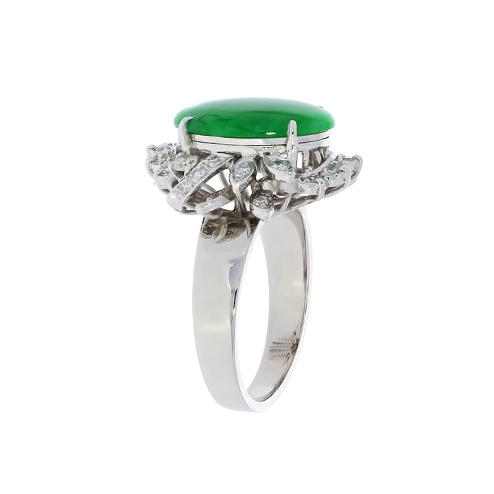 Jade Jadeite Natural Diamond Ring 18K White Gold