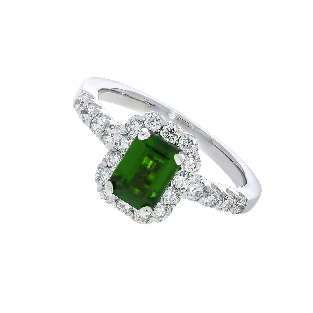 Tourmaline Diamond Halo Ring 14K White Gold 1.21 CT