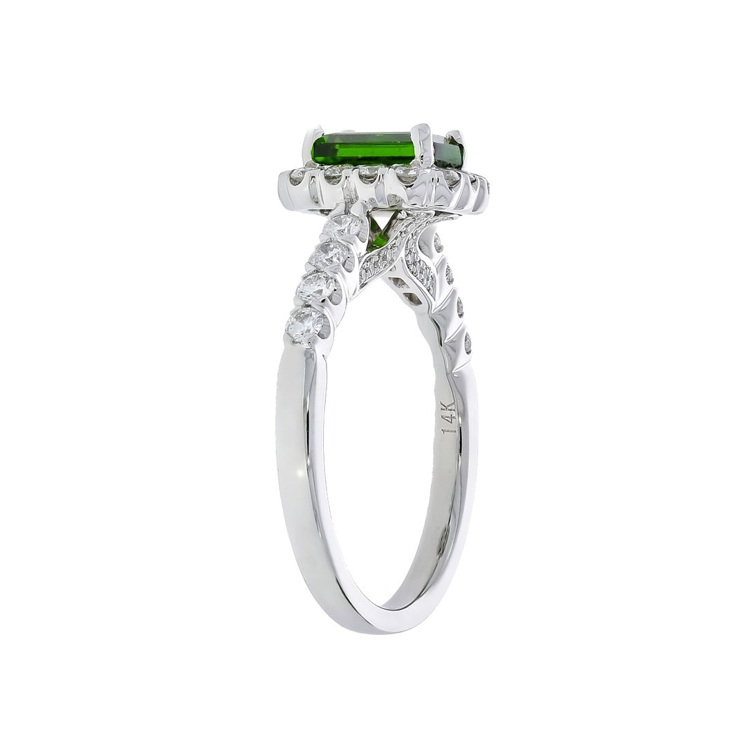 Tourmaline Diamond Halo Ring 14K White Gold 1.21 CT