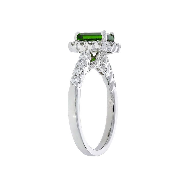 Tourmaline Diamond Halo Ring 14K White Gold 1.21 CT