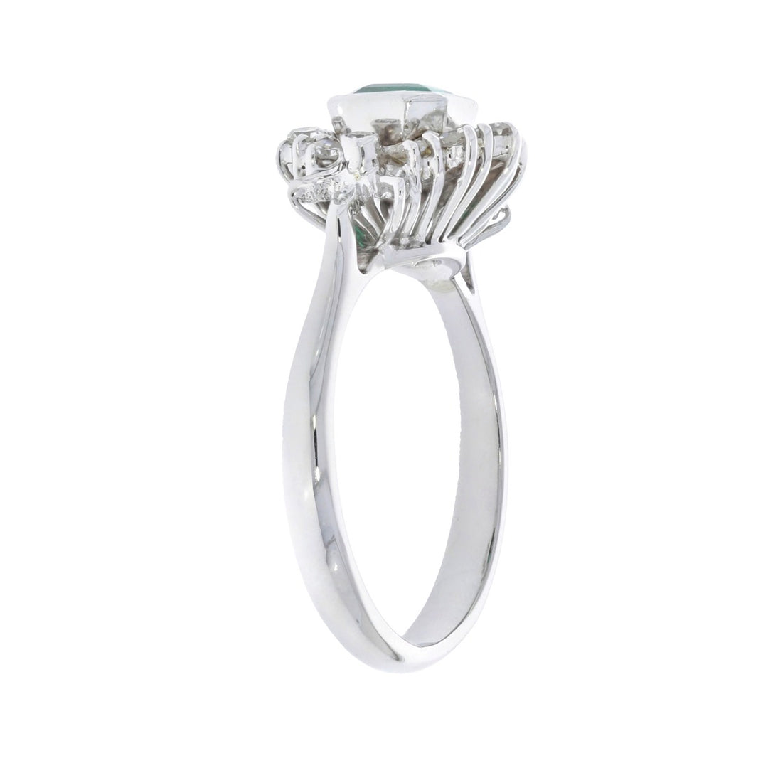 Emerald Diamond Halo Ring 18K White Gold .40 CT