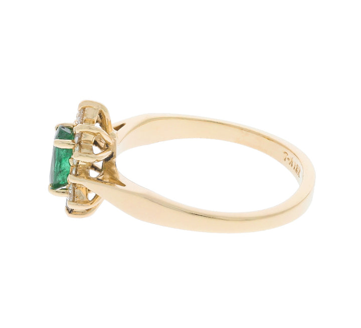 Oval Emerald Diamond Halo Ring 18K Yellow Gold .43 CT