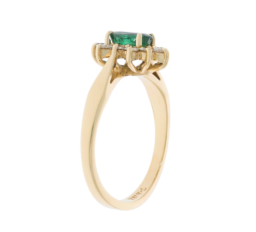 Oval Emerald Diamond Halo Ring 18K Yellow Gold .43 CT