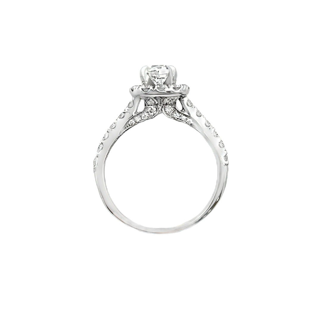 Halo Cushion Cut Diamond Engagement Ring 14K White Gold .64CT