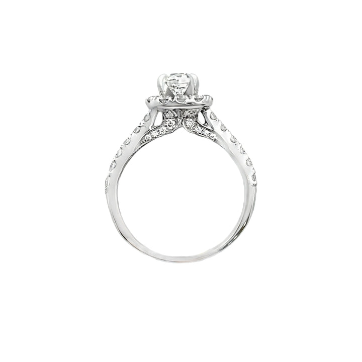 Halo Cushion Cut Diamond Engagement Ring 14K White Gold .64CT