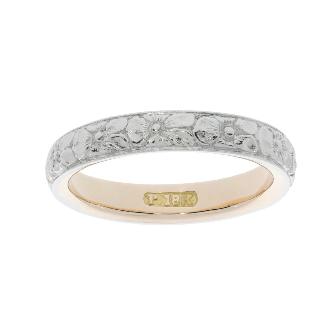 Engraved Wedding Band 4mm Platinum 18K Rose Gold