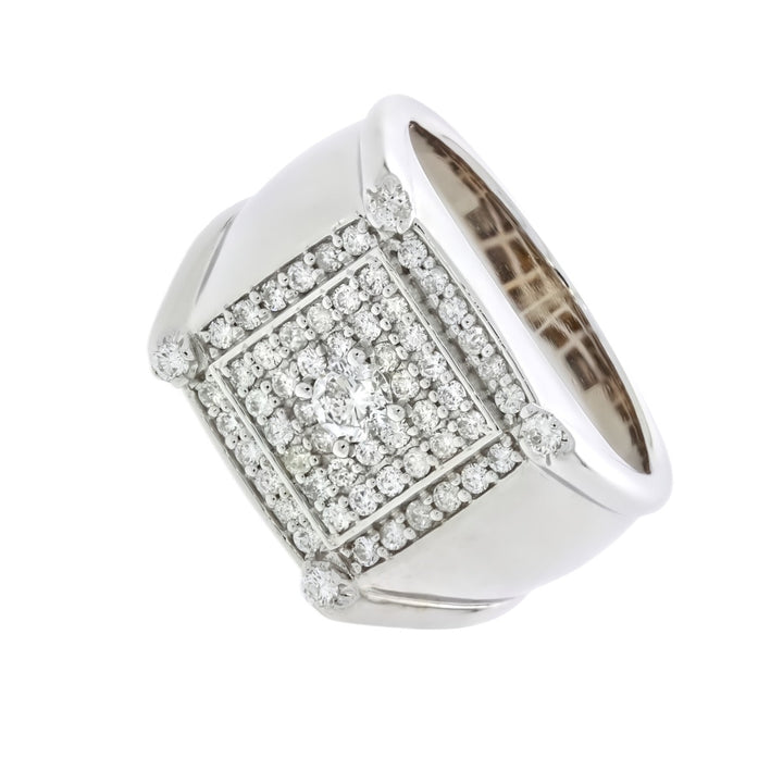 Men's Diamond Square Ring 14K White Gold .82 CTW