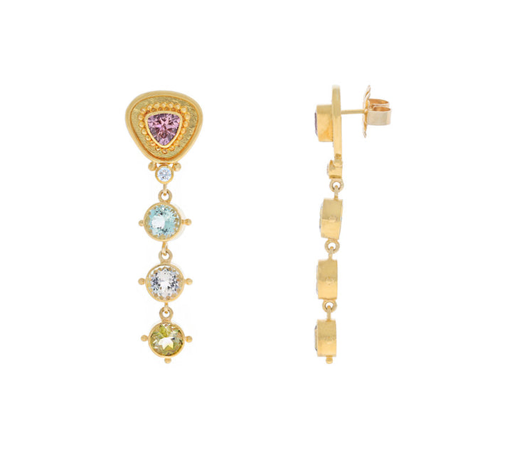 Tourmaline Dangle Earrings 18K-22 Karat Yellow Gold