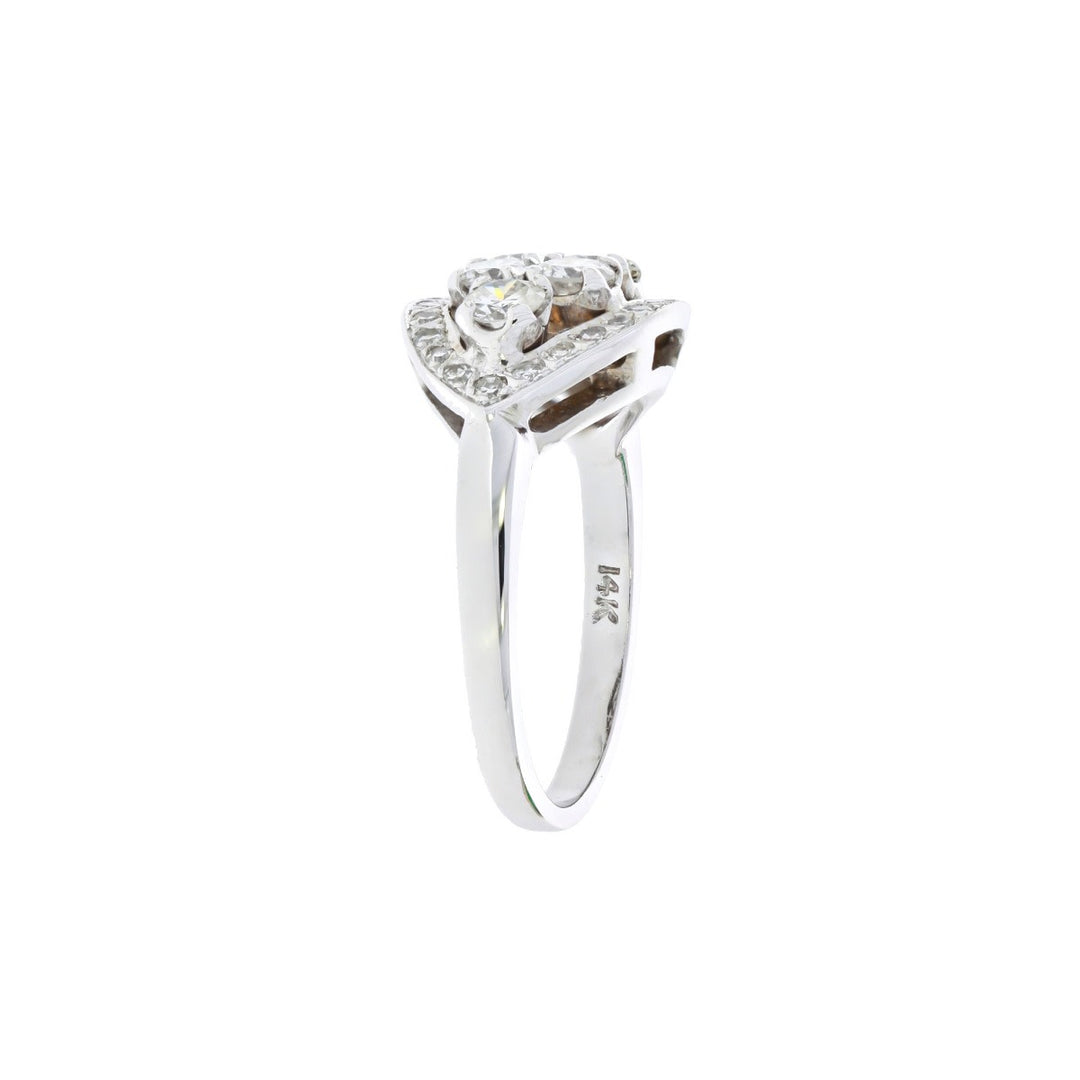 Diamond Cluster Ring Vintage 14K White Gold 1.02 CTW