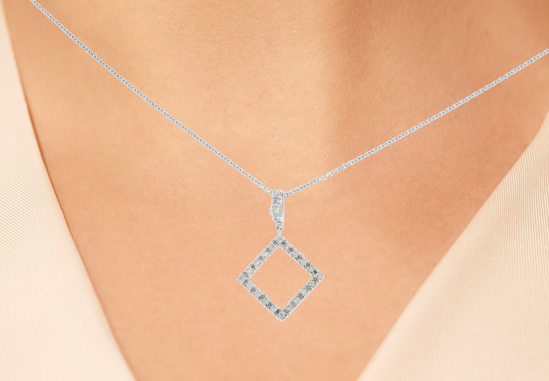 Square Diamond Pendant 18K White Gold .30CTW