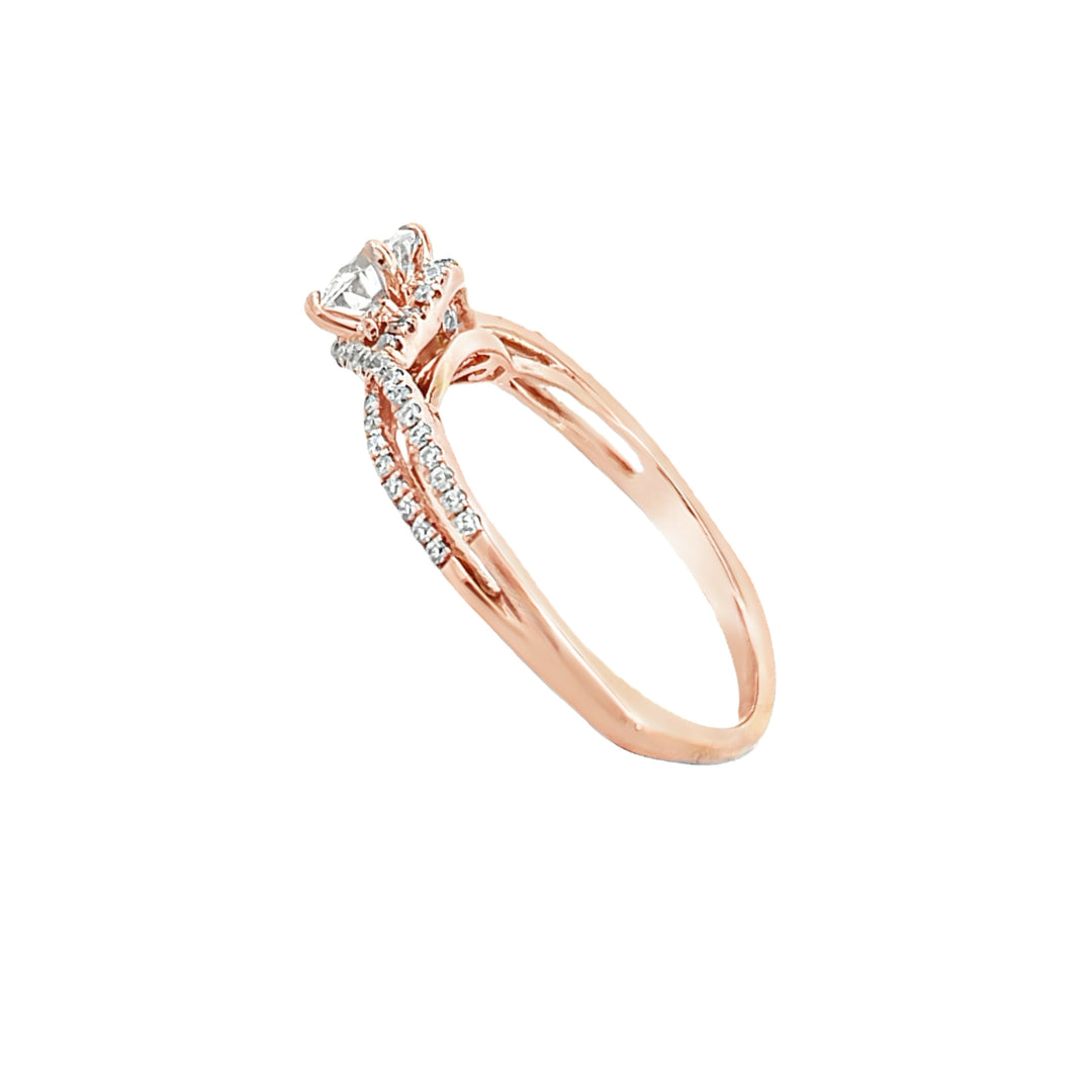 Diamond Halo Engagement Ring 14K Rose Gold 0.55CT
