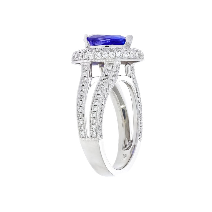 Tanzanite Diamond Halo Pave' Ring 14K White Gold 1.66CT