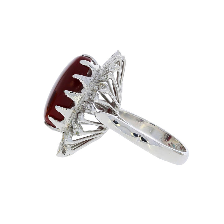 Dark Red Agate Halo Diamond 14K White Gold Ring 3.11 CT