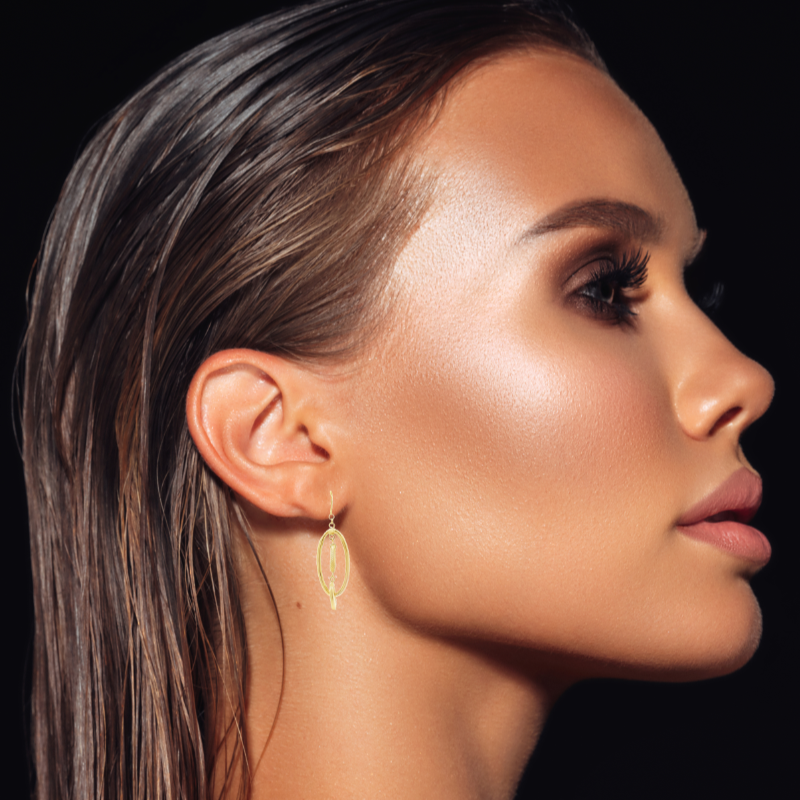 Oval Dangle Earrings 14K Yellow Gold