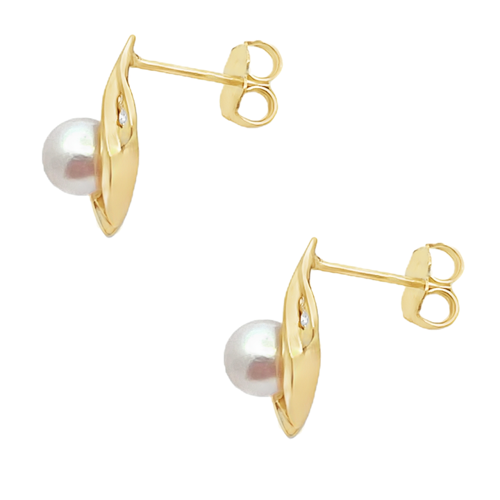 Pearl Diamond Earrings 14K Yellow Gold 5.6MM