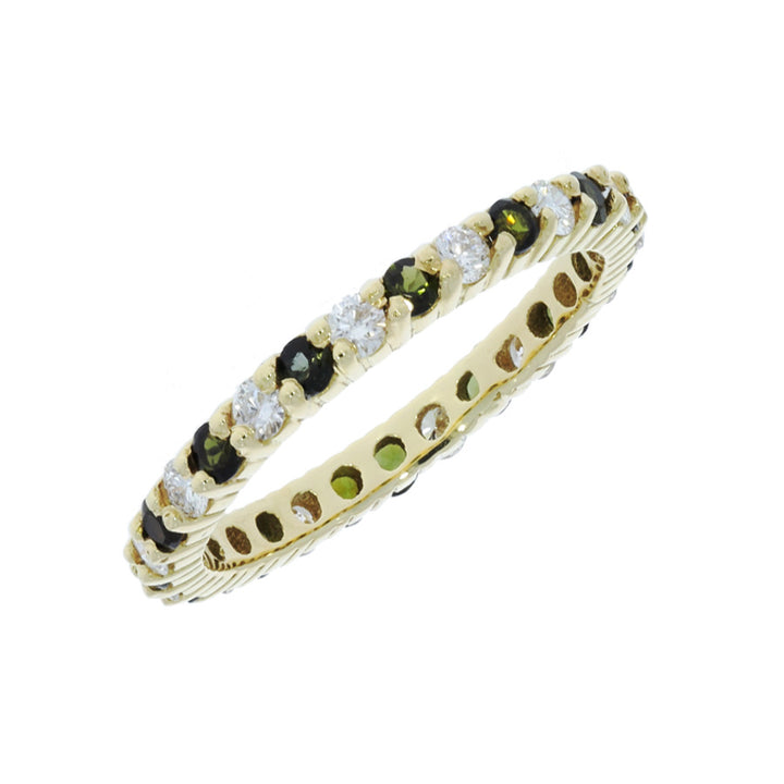 Green Tourmaline Diamond Eternity Band 18K Yellow Gold
