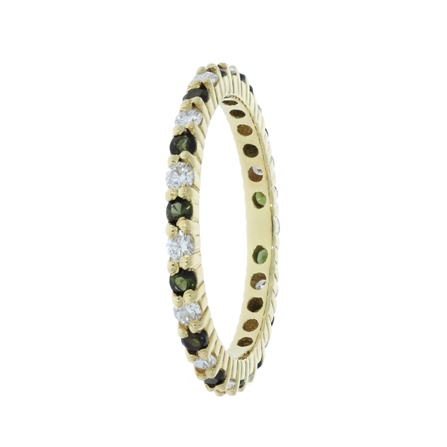 Green Tourmaline Diamond Eternity Band 18K Yellow Gold
