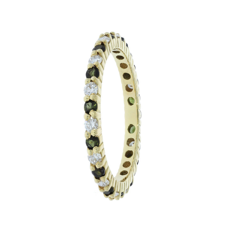 Green Tourmaline Diamond Eternity Band 18K Yellow Gold
